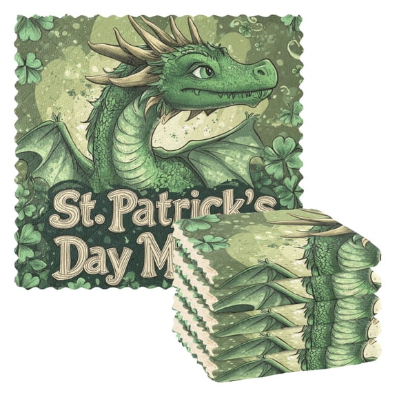 Qxltty Stpatricks Day Anime Dragon Kitchen Towels Set of 6 Ultra Soft Absorbent Quick Drying Dish Cloths 11 x 11in
