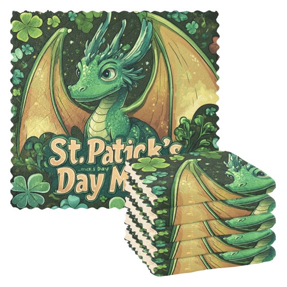 Qxltty Stpatricks Day Cartoon Dragon Kitchen Towels Set of 6 Ultra Soft Absorbent Quick Drying Dish Cloths 11 x 11in