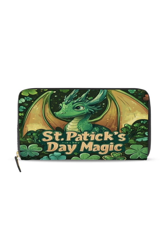 Stpatricks Day Cartoon Dragon Women's Leather Wallet Fashion Retro Multi Card Holder with Cell Phone Pocket Mothers Day Gifts