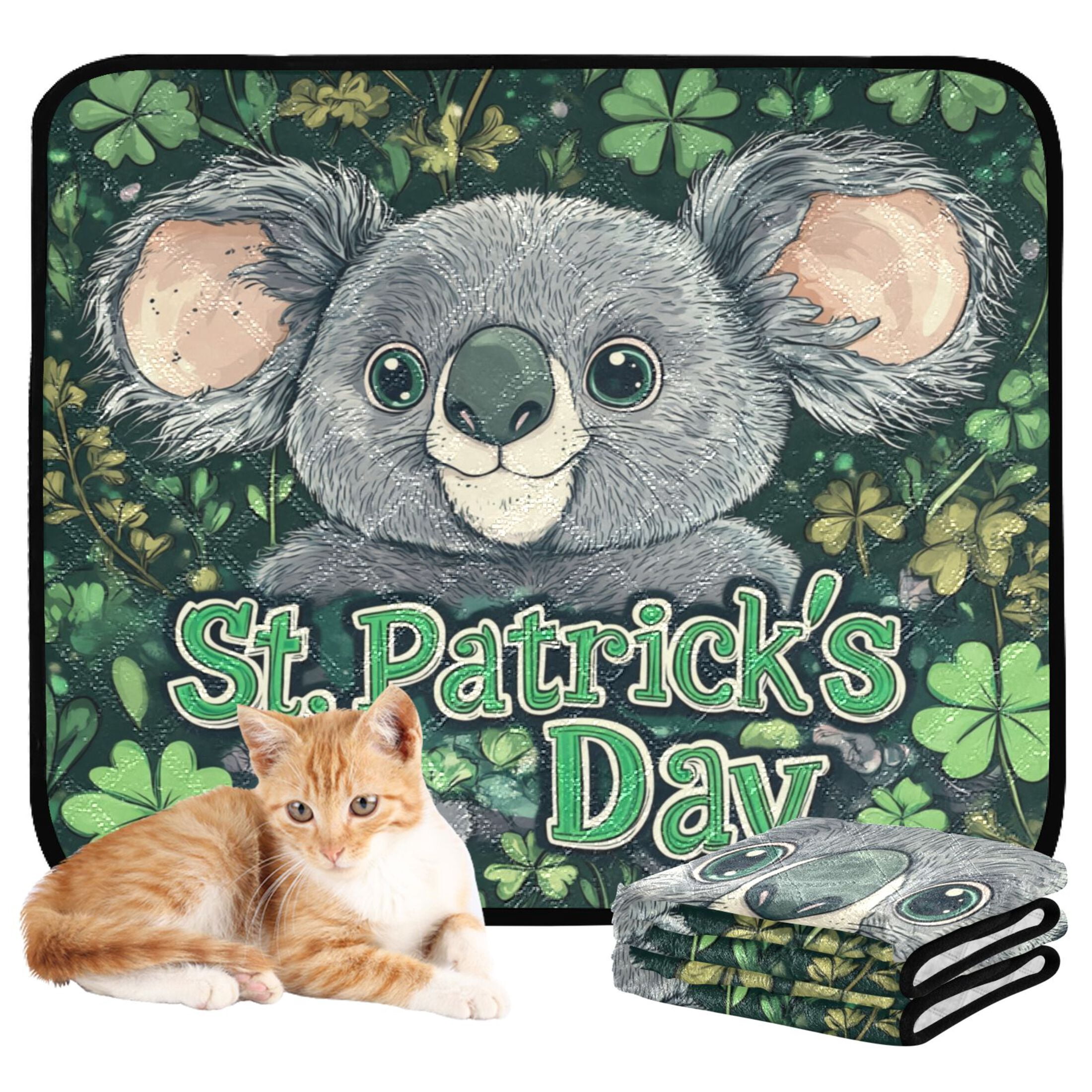 Qxltty Stpatricks Day Cute Koala Cat litter Pads Pet Set of 3 Diaper Mats Center Anti-leakage Layer Absorbent Soft and Comfortable