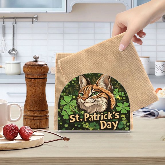 Qxltty Stpatricks Day Cute Lynx Acrylic Napkin Holder Set of 1 Transparent Dining Table Kitchen Cafeteria Home Decor 4.1x4.9x1.97in
