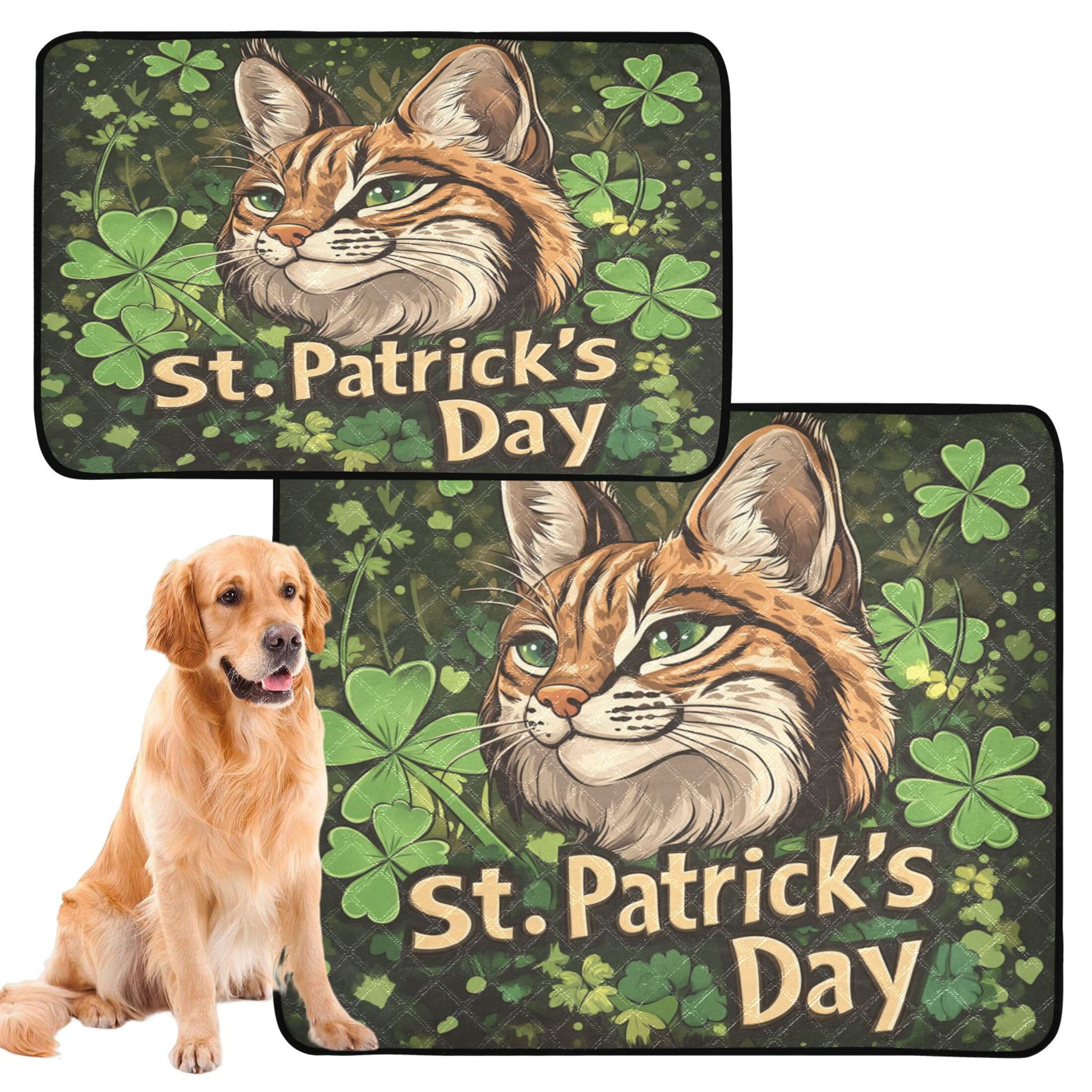 Qxltty Stpatricks Day Cute Lynx Cat litter Pads Pet Set of 2 Diaper Mats Center Anti-leakage Layer Absorbent Soft and Comfortable
