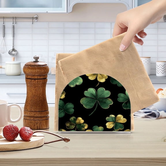 Qxltty Stpatricks Day Four Leaf Clover Acrylic Napkin Holder Set of 2 Transparent Dining Table Kitchen Cafeteria Home Decor 4.1x4.9x1.97in