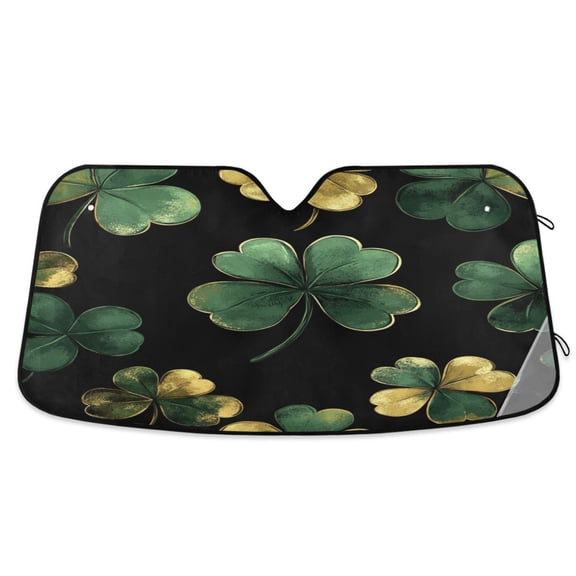 Qxltty Stpatricks Day Four Leaf Clover Car Windshield Sunshades Foldable UV Rays Sun Visor Protector Keep Your Vehicle Cool 57×31.5in