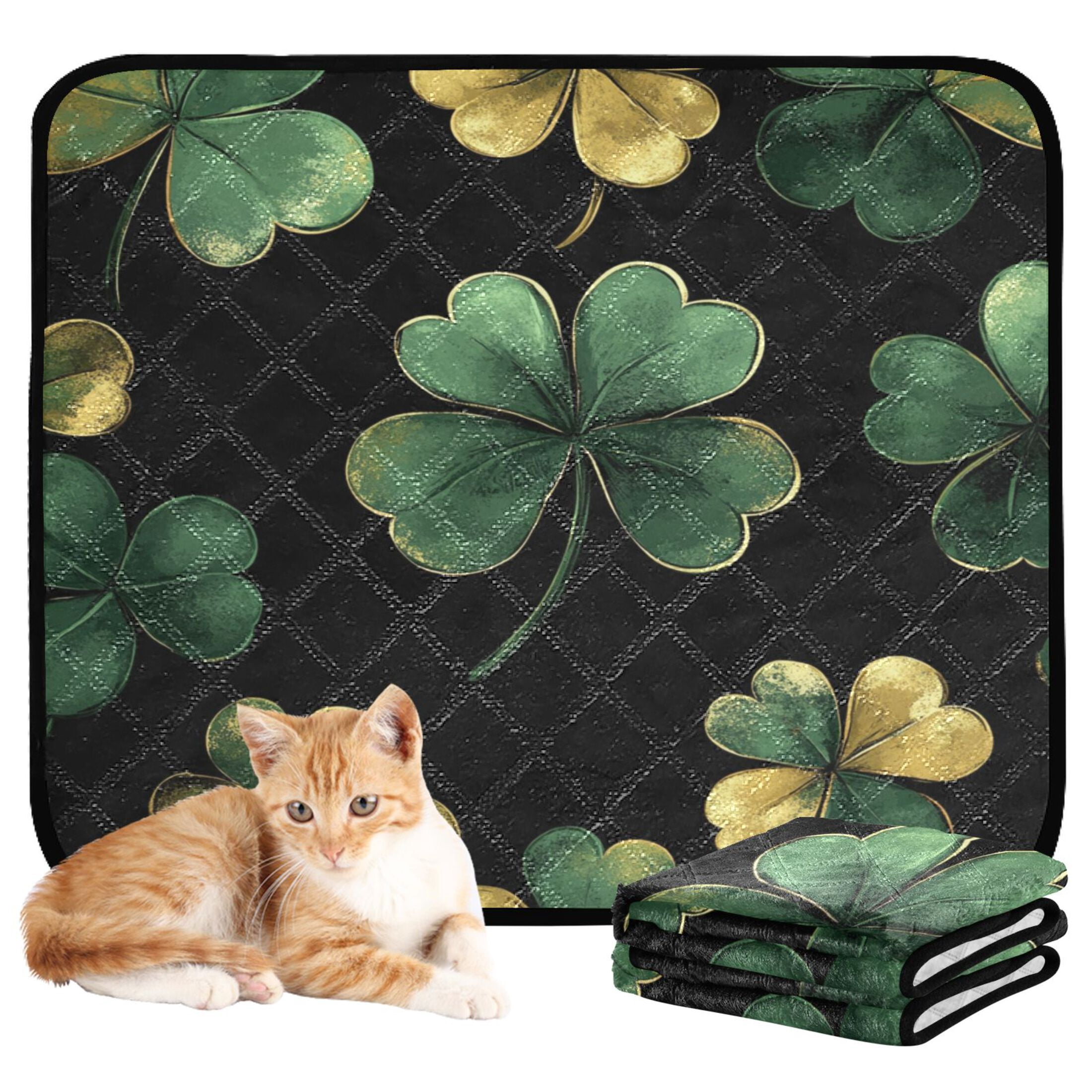 Qxltty Stpatricks Day Four Leaf Clover Cat litter Pads Pet Set of 3 Diaper Mats Center Anti-leakage Layer Absorbent Soft and Comfortable