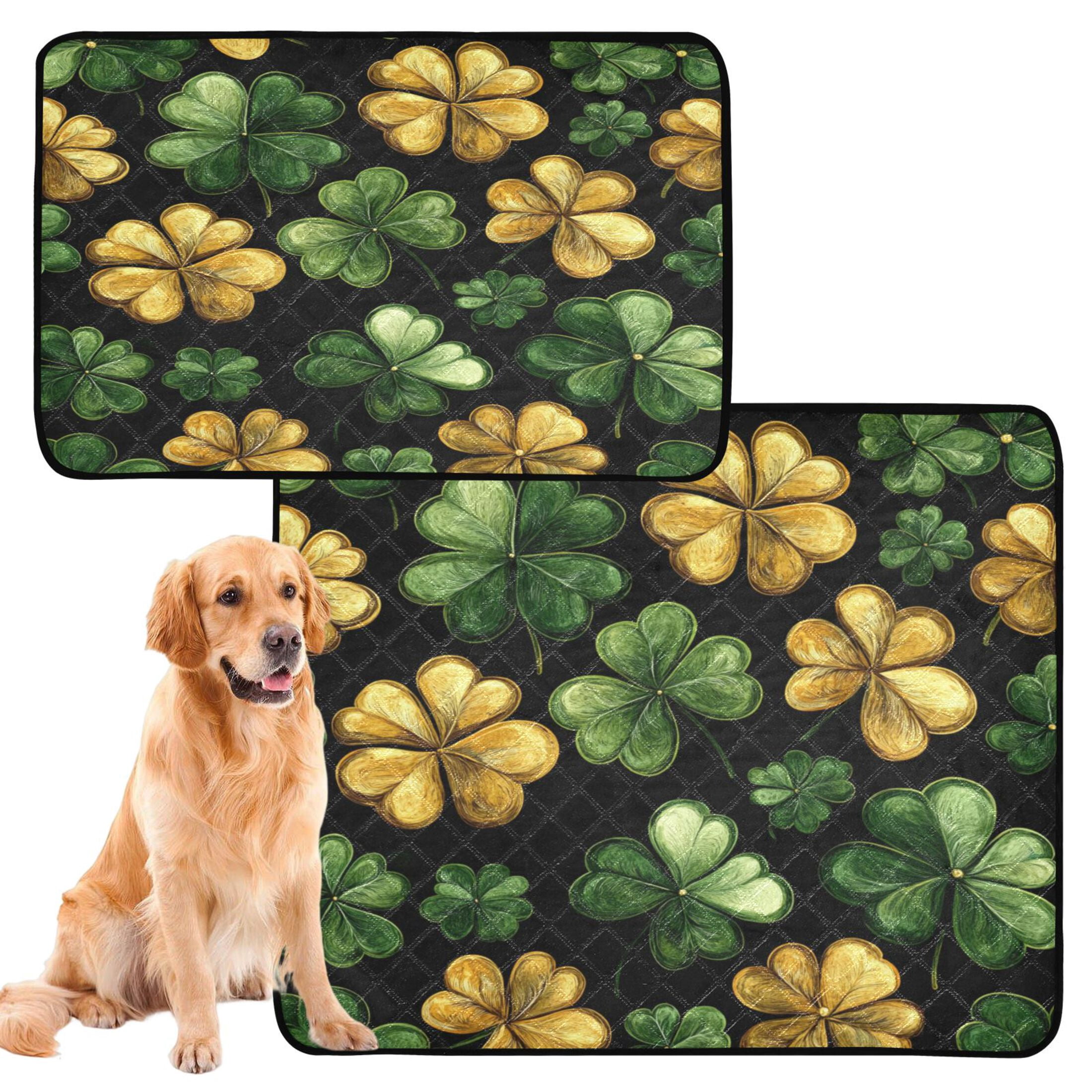 Qxltty Stpatricks Day Four Leaves Clover Cat litter Pads Pet Set of 2 Diaper Mats Center Anti-leakage Layer Absorbent Soft and Comfortable