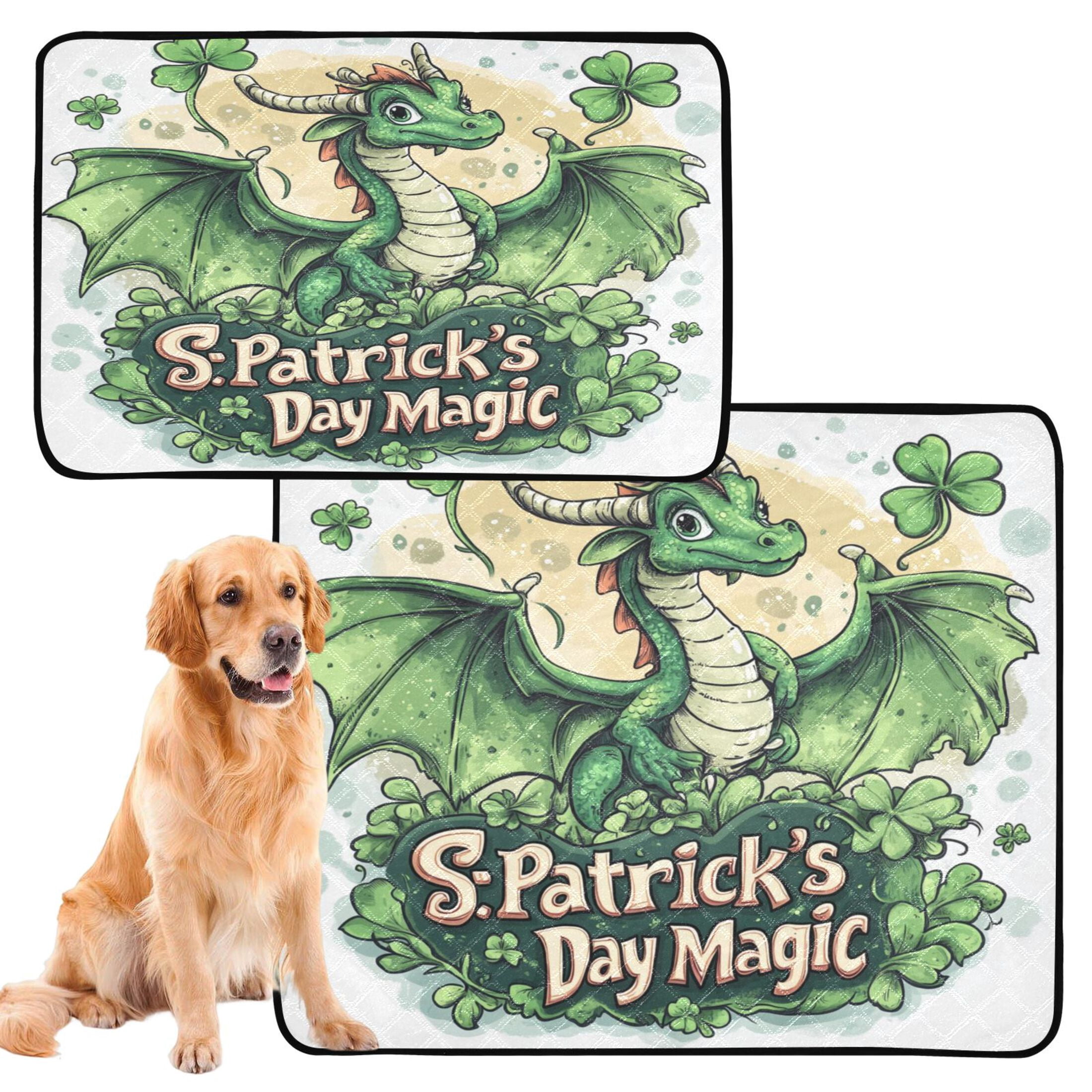 Qxltty Stpatricks Day Green Ceratopsian Cat litter Pads Pet Set of 2 Diaper Mats Center Anti-leakage Layer Absorbent Soft and Comfortable