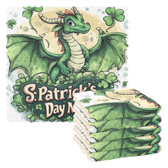 Qxltty Stpatricks Day Green Ceratopsian Kitchen Towels Set of 6 Ultra Soft Absorbent Quick Drying Dish Cloths 11 x 11in