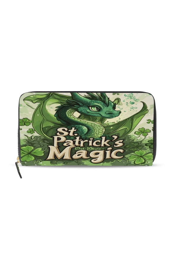 Stpatricks Day Green Dragon Women's Leather Wallet Fashion Retro Multi Card Holder with Cell Phone Pocket Mothers Day Gifts