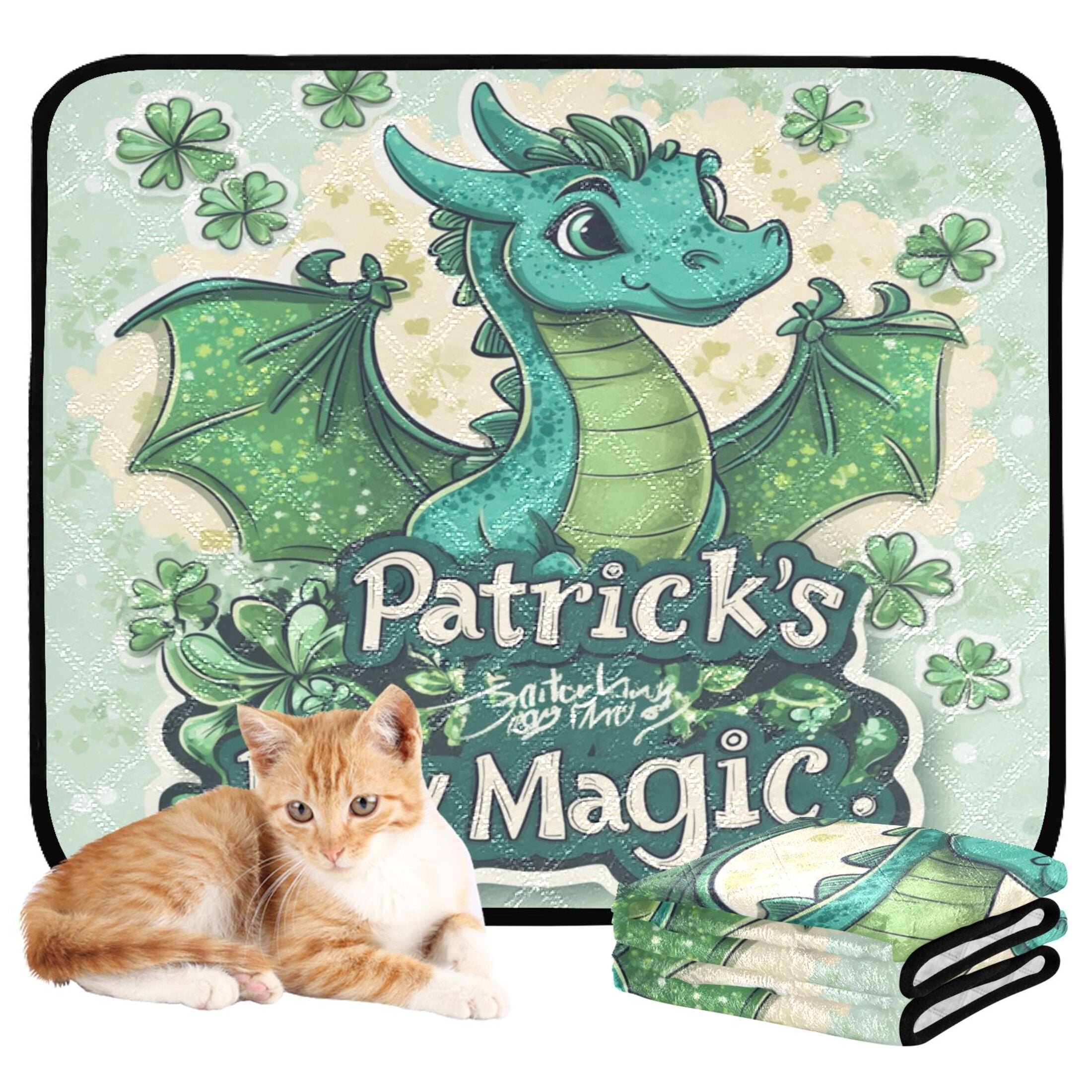 Qxltty Stpatricks Day Green Dragons Cat litter Pads Pet Set of 3 Diaper Mats Center Anti-leakage Layer Absorbent Soft and Comfortable