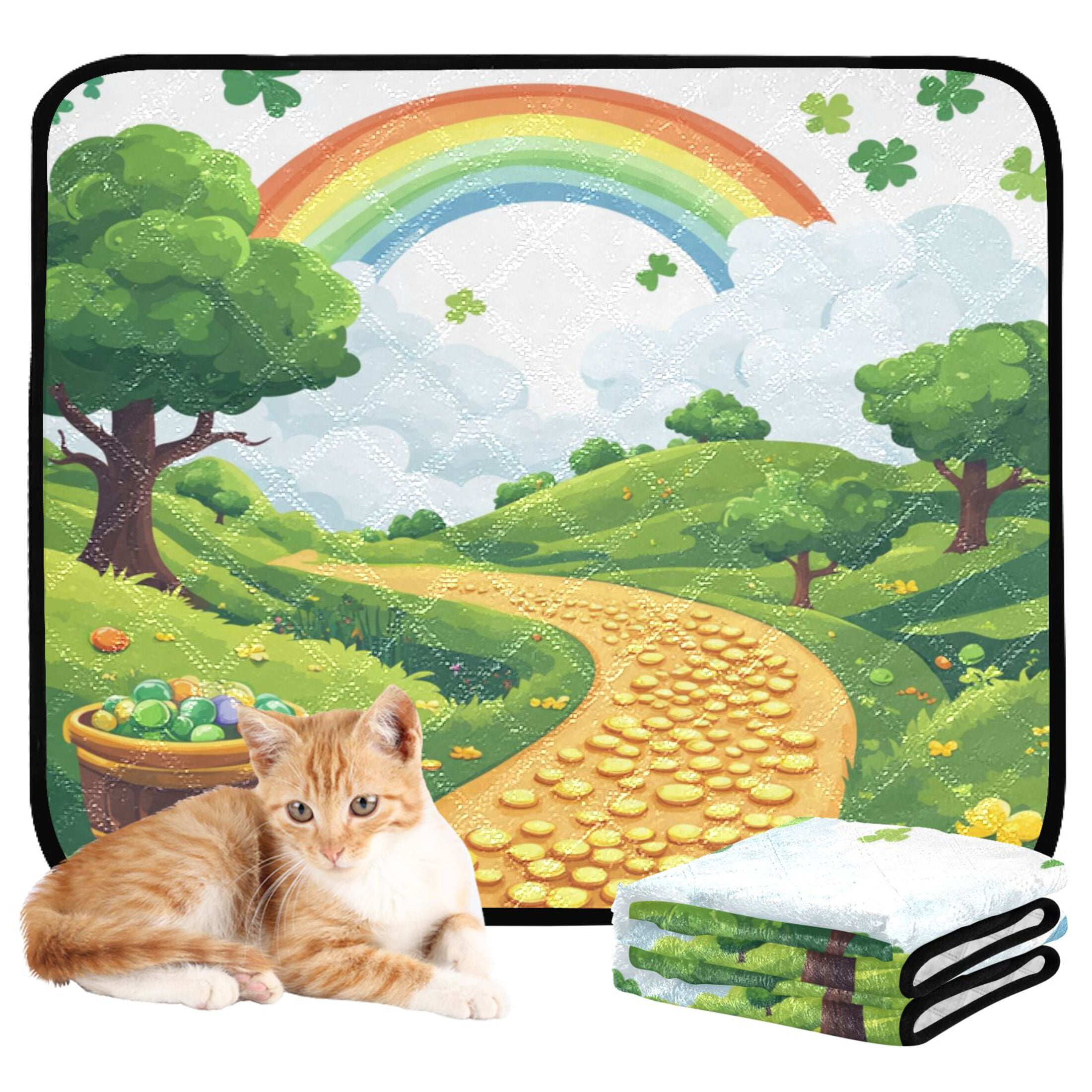 Qxltty Stpatricks Day Money Road Cat litter Pads Pet Set of 3 Diaper Mats Center Anti-leakage Layer Absorbent Soft and Comfortable