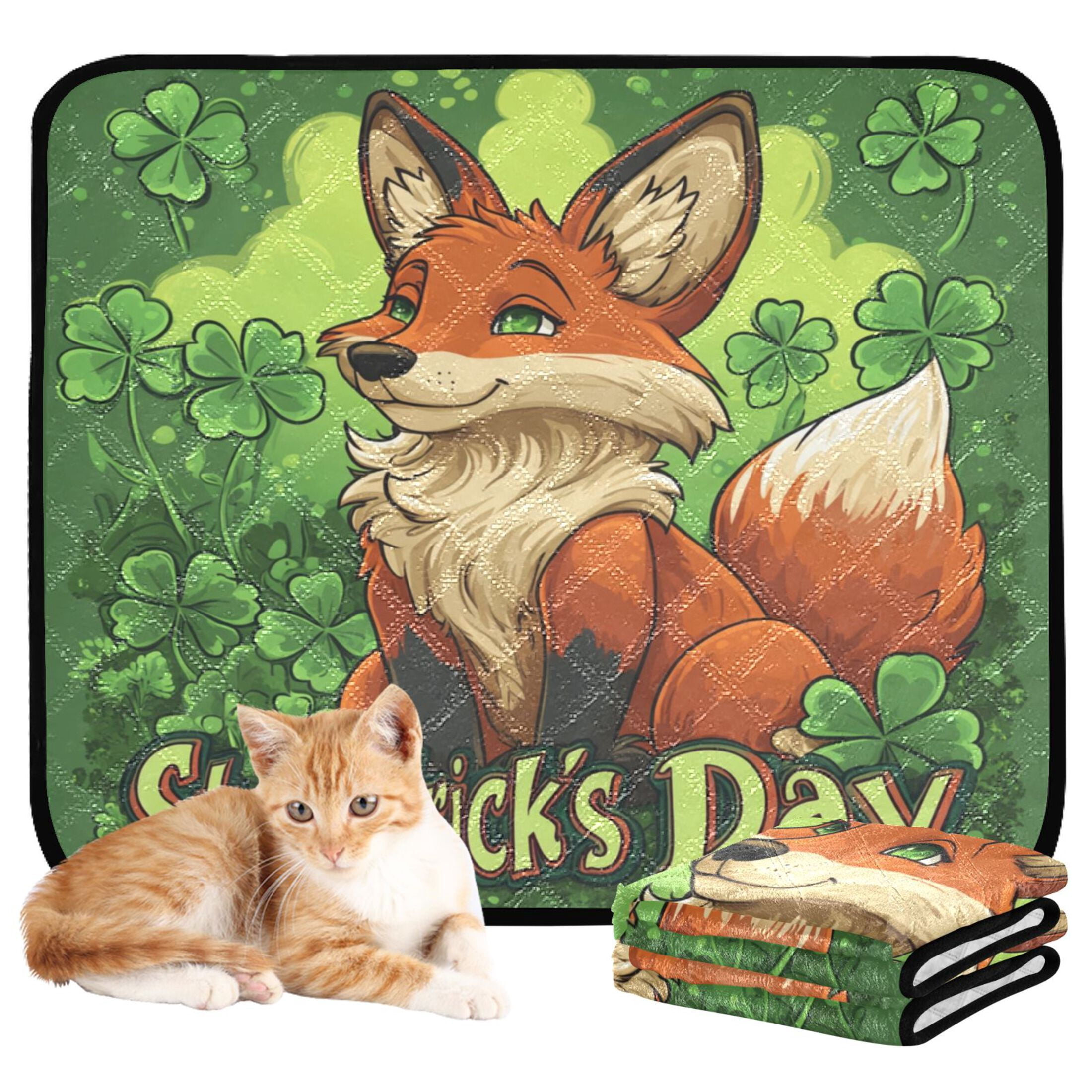 Qxltty Stpatricks Day Red Fox Cat litter Pads Pet Set of 3 Diaper Mats Center Anti-leakage Layer Absorbent Soft and Comfortable