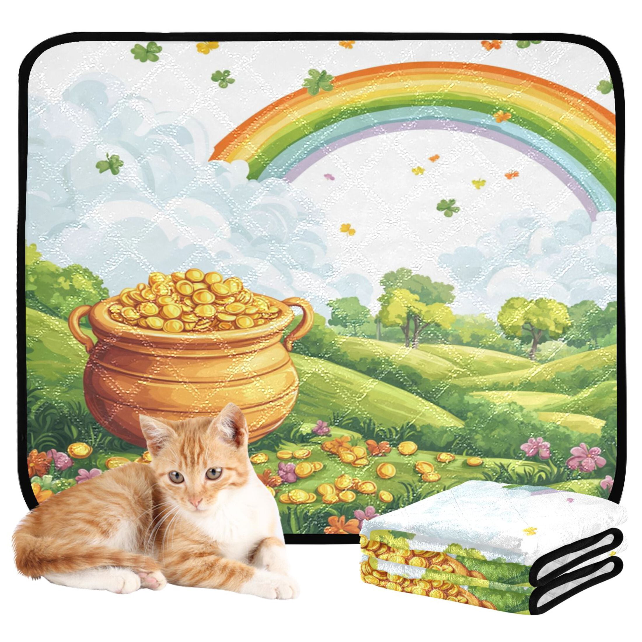 Qxltty Stpatricks Day Wild Gold Bag Cat litter Pads Pet Set of 3 Diaper Mats Center Anti-leakage Layer Absorbent Soft and Comfortable