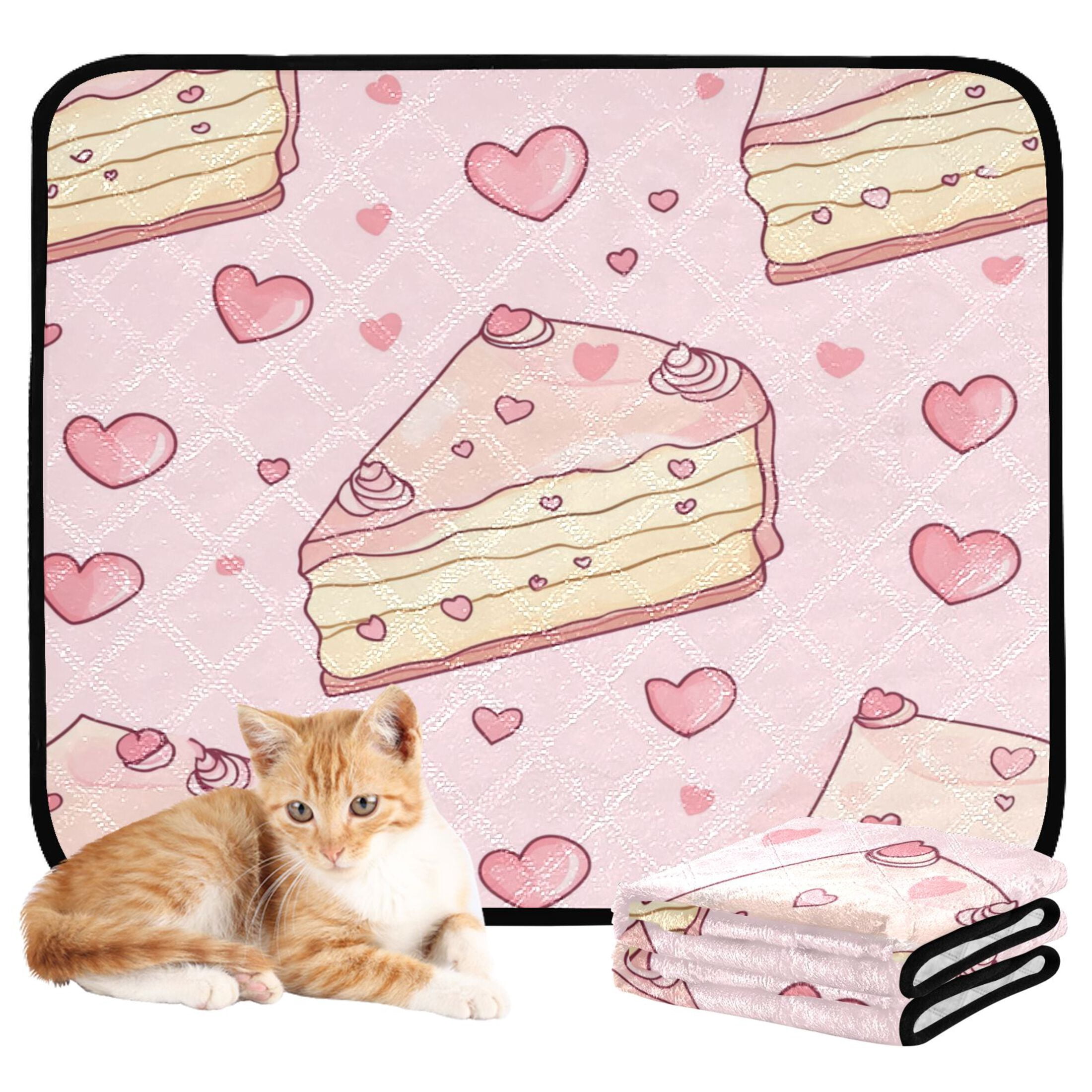 Qxltty Strawberry Flavored Heart Cake Pattern Cat litter Pads Pet Set of 3 Diaper Mats Center Anti-leakage Layer Absorbent Soft and Comfortable