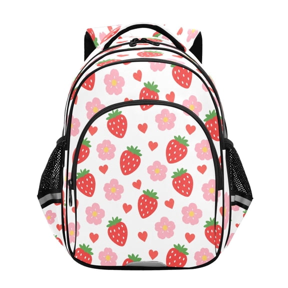 Qxltty Strawberry Flowers Backpack Lightweight Multi Pocket Daypack Reflective Bookbag with Adjustable Straps