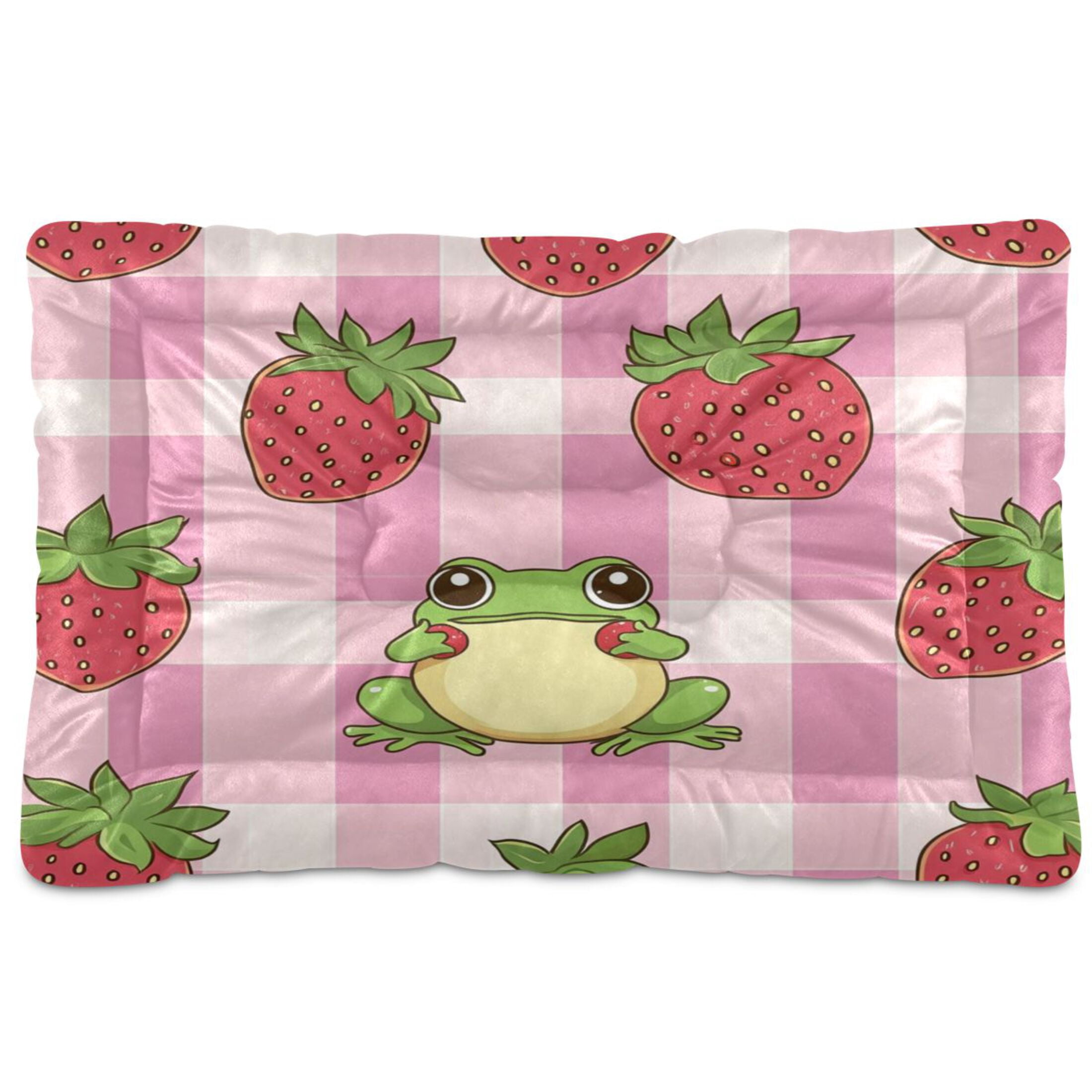 Qxltty Strawberry Frog Pattern Ped Pad Wear-resistant and Hard to Bite Through Sleeping Pad for Small Medium Large Dogs Winter Pet Bed 36×24in