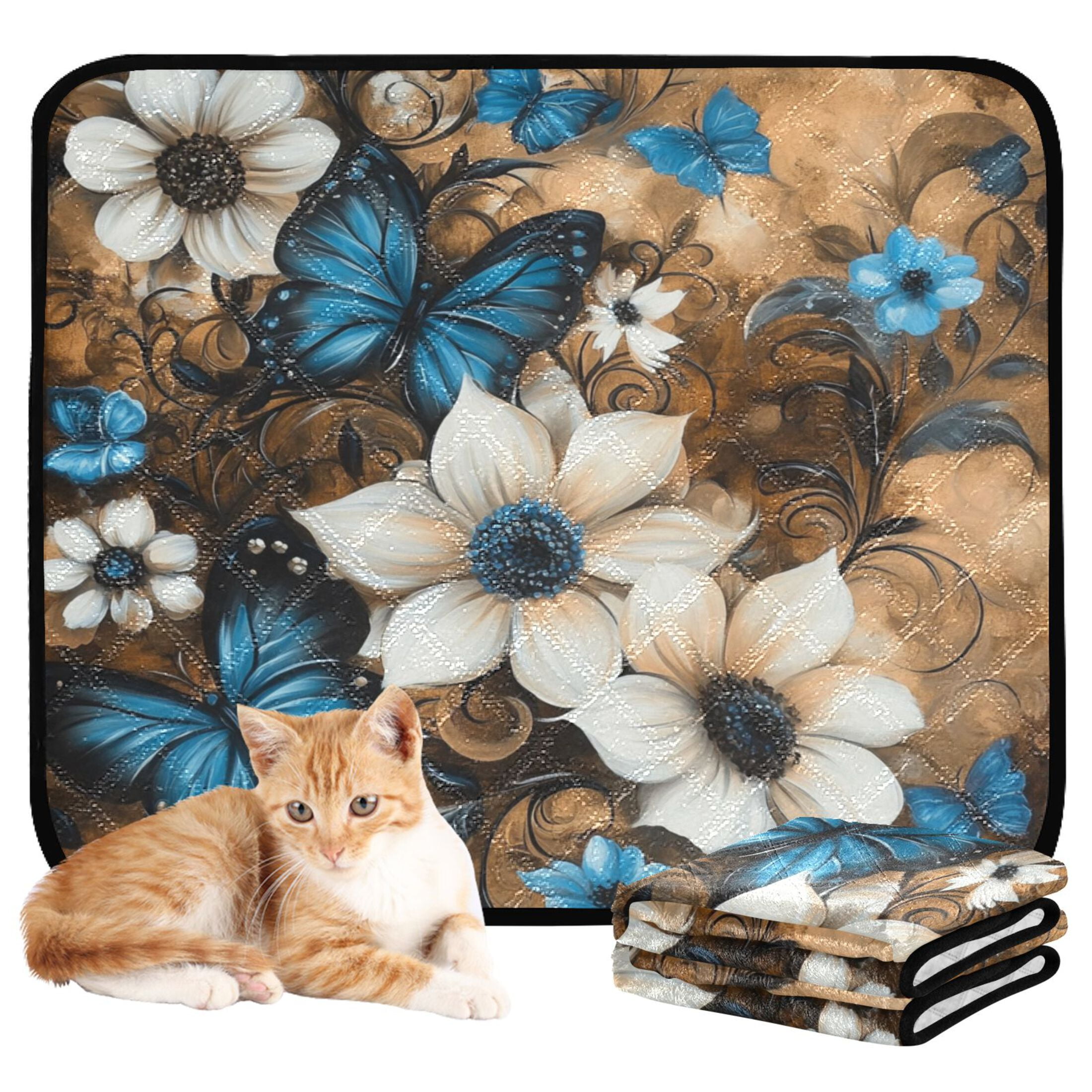 Qxltty Stunning Floral Cat litter Pads Pet Set of 3 Diaper Mats Center Anti-leakage Layer Absorbent Soft and Comfortable