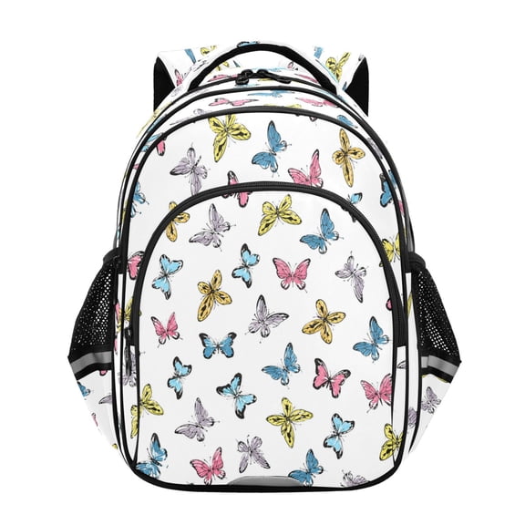 Qxltty Stylish Butterfly Print Backpack Lightweight Multi Pocket Daypack Reflective Bookbag with Adjustable Straps