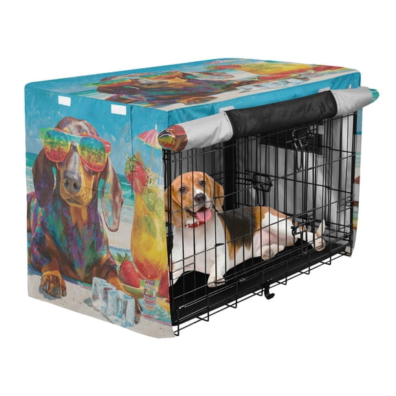 Qxltty Summer Dachshund Crate Cover Durable Oxford Cloth Pet Kennel Sunshade Universal Fit for 35in Wire Cage