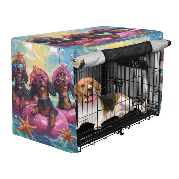 Qxltty Summer Dachshunds Crate Cover Durable Oxford Cloth Pet Kennel Sunshade Universal Fit for 47in Wire Cage