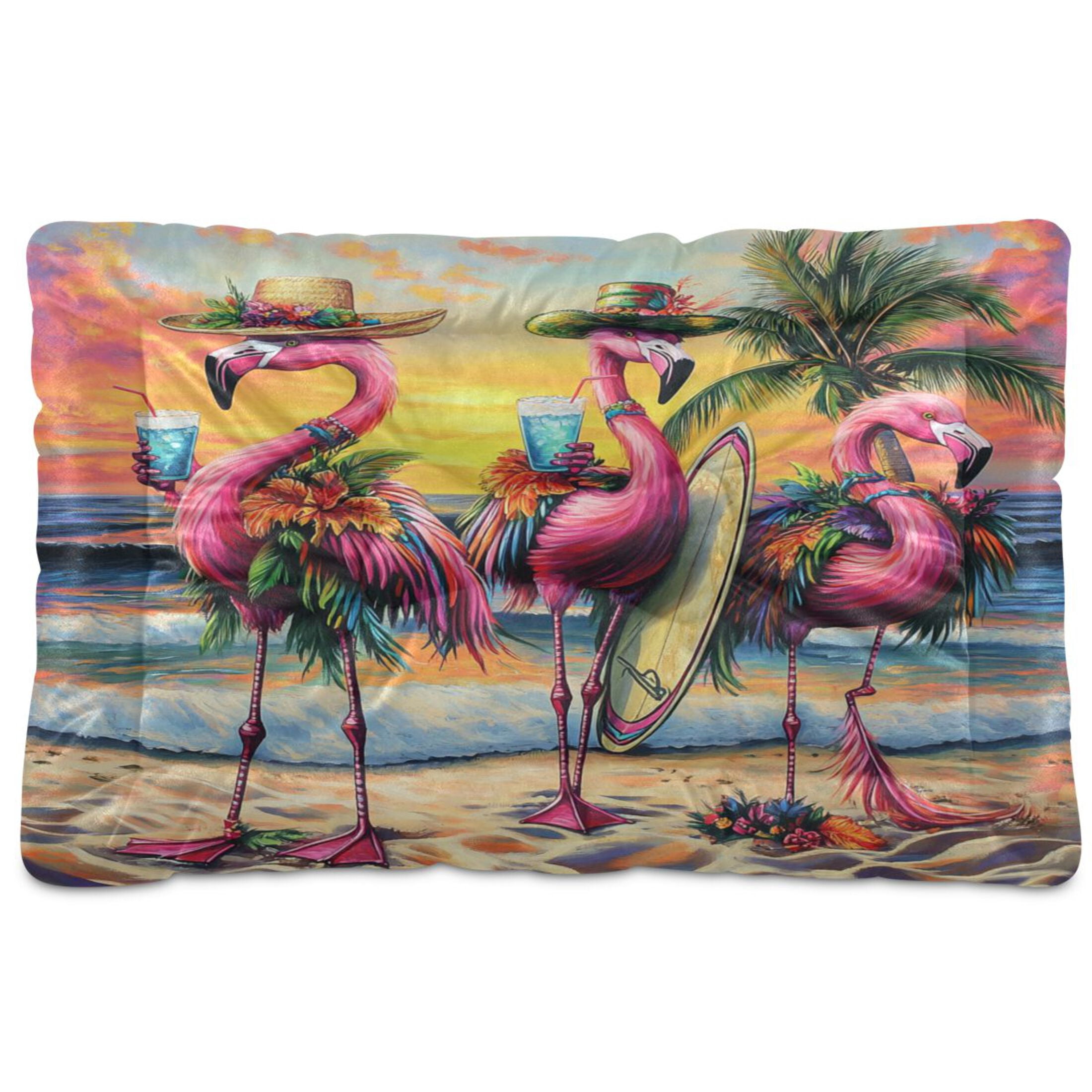 Qxltty Summer Flamingo Ped Pad Wear-resistant and Hard to Bite Through Sleeping Pad for Small Medium Large Dogs Winter Pet Bed 36×24in