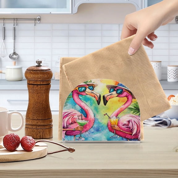 Qxltty Summer Flamingos Acrylic Napkin Holder Set of 1 Transparent Dining Table Kitchen Cafeteria Home Decor 4.1x4.9x1.97in
