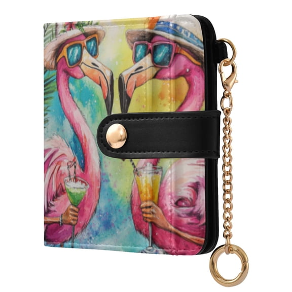 Qxltty Summer Flamingos Ladies Wallet Rfid Slim Thin Compact Credit Card Women Wallet Zipper Coin Pocket and ID Window for Female Gifts