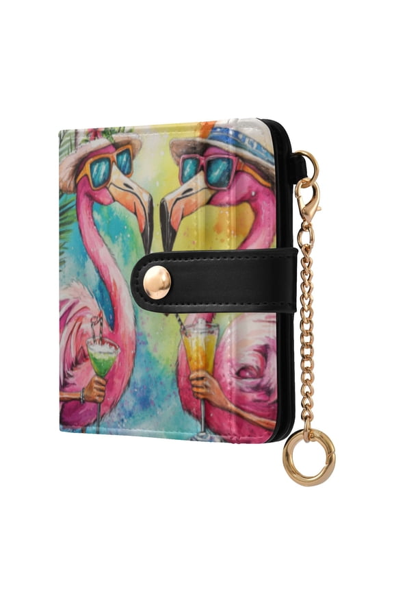 Summer Flamingos Ladies Wallet Rfid Slim Thin Compact Credit Card Women Wallet Zipper Coin Pocket and ID Window for Female Gifts