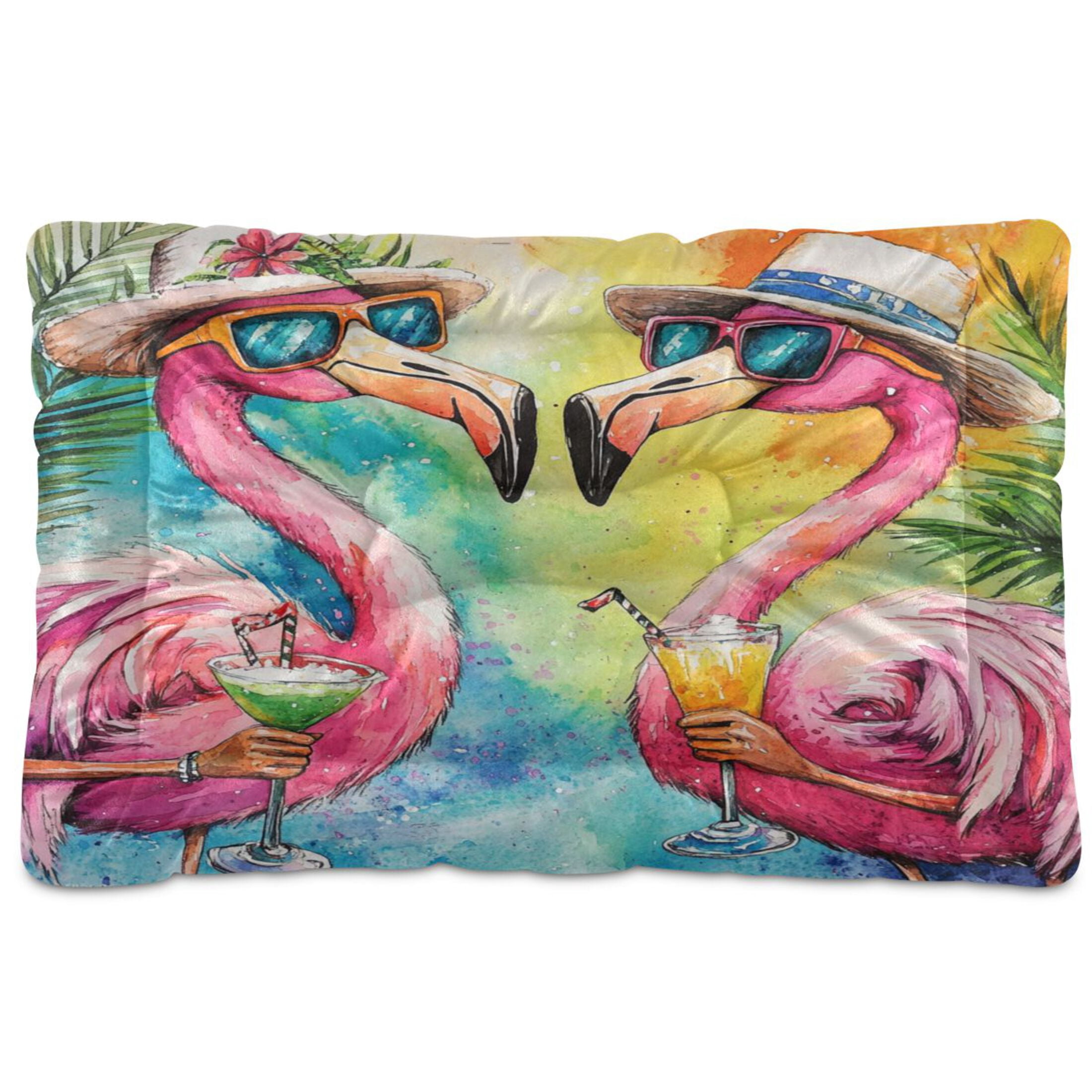 Qxltty Summer Flamingos Ped Pad Wear-resistant and Hard to Bite Through Sleeping Pad for Small Medium Large Dogs Winter Pet Bed 36×24in