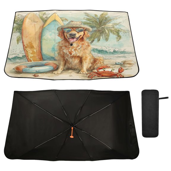 Qxltty Summer Golden Retriever Windshield Sun Shade Umbrella Protect Car from Sunrays and Heat Damage Keep Cool and Interior