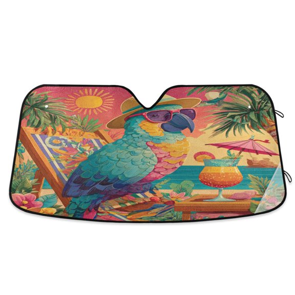 Qxltty Summer Parrot Car Windshield Sunshades Foldable UV Rays Sun Visor Protector Keep Your Vehicle Cool 53×23.5in