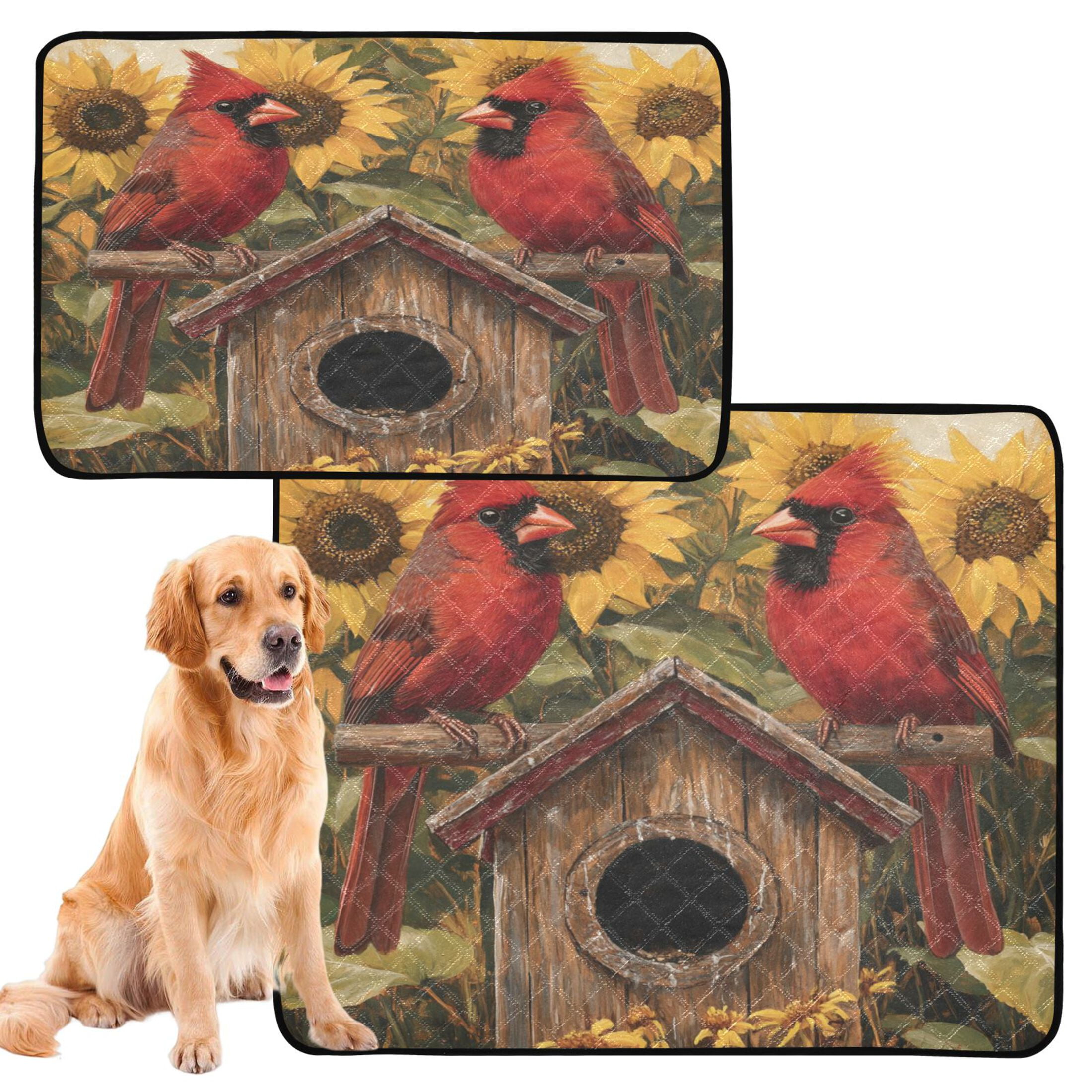 Qxltty Summer Sunflowers Cardinal Bird Cat litter Pads Pet Set of 2 Diaper Mats Center Anti-leakage Layer Absorbent Soft and Comfortable