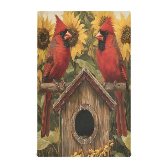 Qxltty Summer Sunflowers Cardinal Bird Kitchen Towels 28 x 18 Inch Soft Cotton Linen Feel Dish Towels with Hanging Loop for Drying, Cleaning & Decor