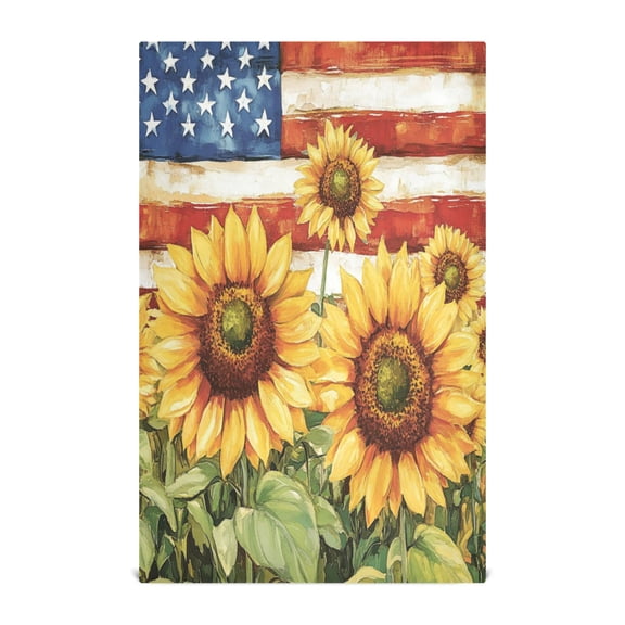 Qxltty Sunflower American Flag Kitchen Towels 28 x 18 Inch Soft Cotton Linen Feel Dish Towels with Hanging Loop for Drying, Cleaning & Decor