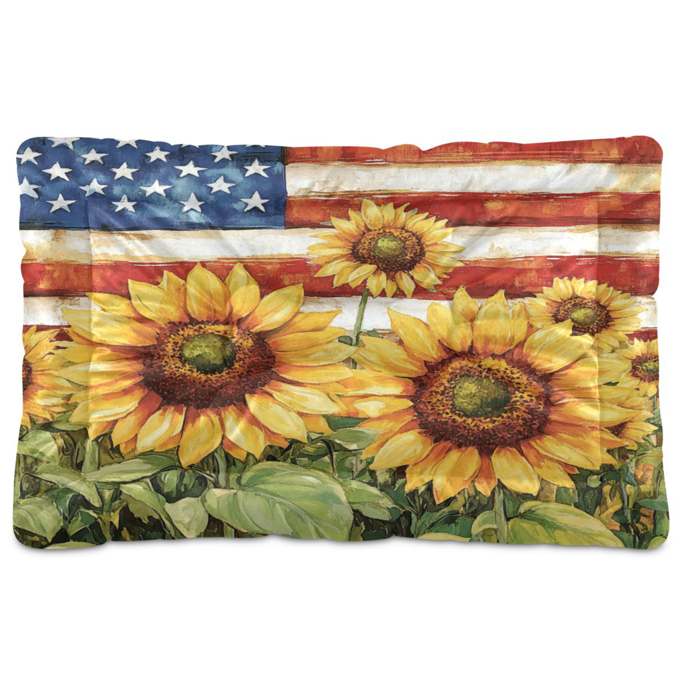Qxltty Sunflower American Flag Ped Pad Wear-resistant and Hard to Bite Through Sleeping Pad for Small Medium Large Dogs Winter Pet Bed 36×24in
