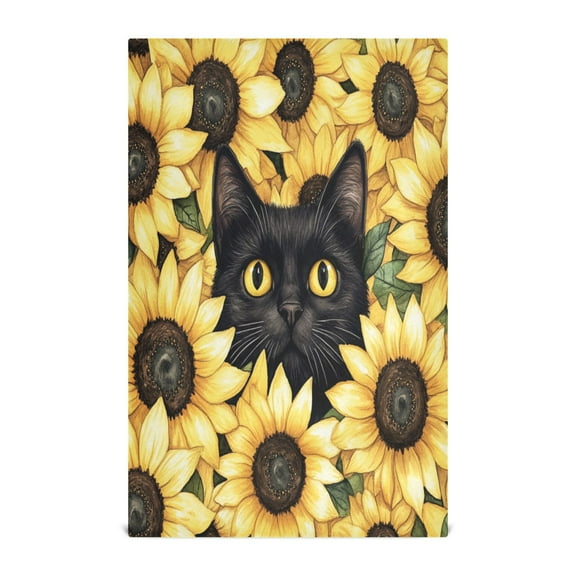 Qxltty Sunflower Cat Kitchen Towels 28 x 18 Inch Soft Cotton Linen Feel Dish Towels with Hanging Loop for Drying, Cleaning & Decor