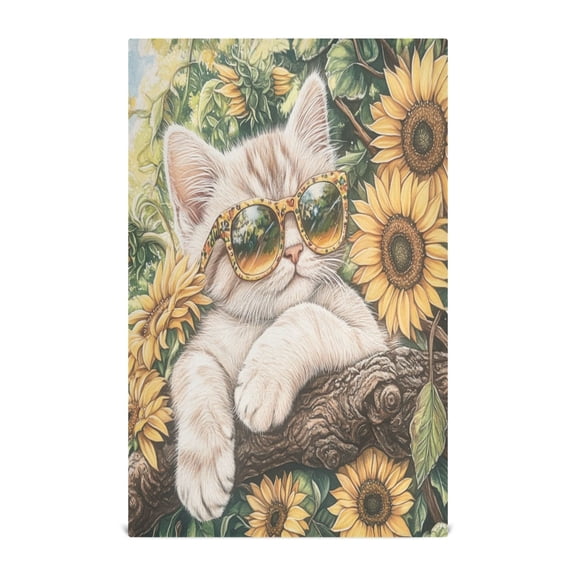 Qxltty Sunflower Cute Kitten Kitchen Towels 28 x 18 Inch Soft Cotton Linen Feel Dish Towels with Hanging Loop for Drying, Cleaning & Decor