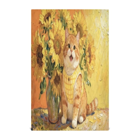 Qxltty Sunflower Fluffy Cat Kitchen Towels 28 x 18 Inch Soft Cotton Linen Feel Dish Towels with Hanging Loop for Drying, Cleaning & Decor