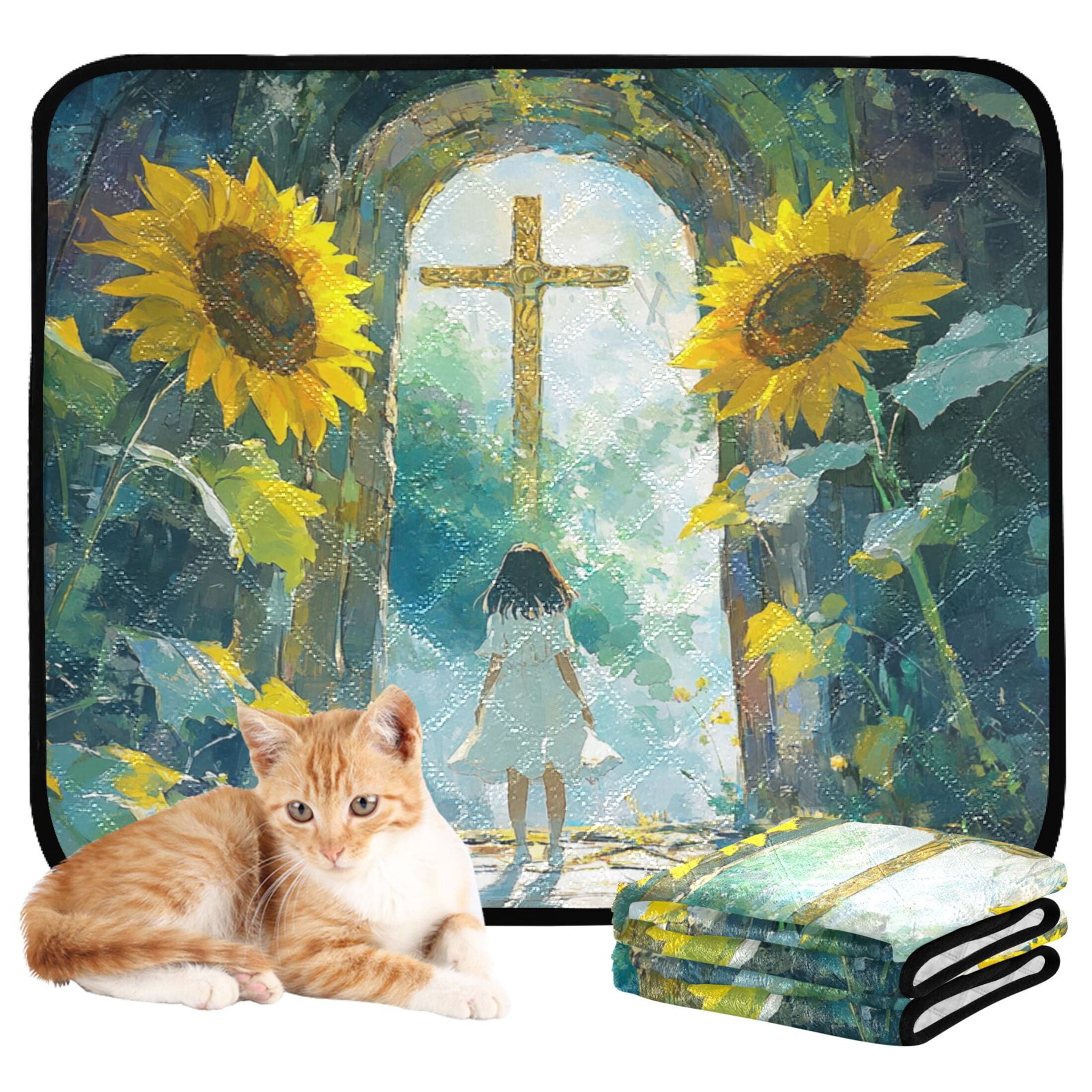 Qxltty Sunflower Gate Cat litter Pads Pet Set of 3 Diaper Mats Center Anti-leakage Layer Absorbent Soft and Comfortable