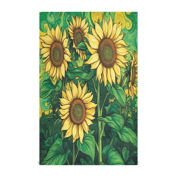Qxltty Sunflower Green Background Kitchen Towels 28 x 18 Inch Soft Cotton Linen Feel Dish Towels with Hanging Loop for Drying, Cleaning & Decor