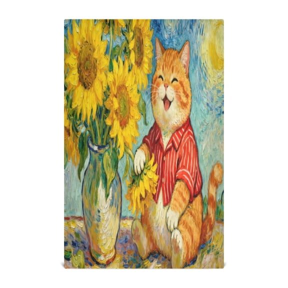 Qxltty Sunflower Orange Cat Kitchen Towels 28 x 18 Inch Soft Cotton Linen Feel Dish Towels with Hanging Loop for Drying, Cleaning & Decor