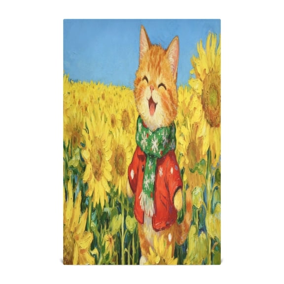 Qxltty Sunflower Plump Cat Kitchen Towels 28 x 18 Inch Soft Cotton Linen Feel Dish Towels with Hanging Loop for Drying, Cleaning & Decor