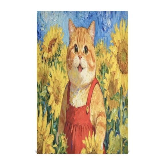 Qxltty Sunflower Smiling Cat Kitchen Towels 28 x 18 Inch Soft Cotton Linen Feel Dish Towels with Hanging Loop for Drying, Cleaning & Decor