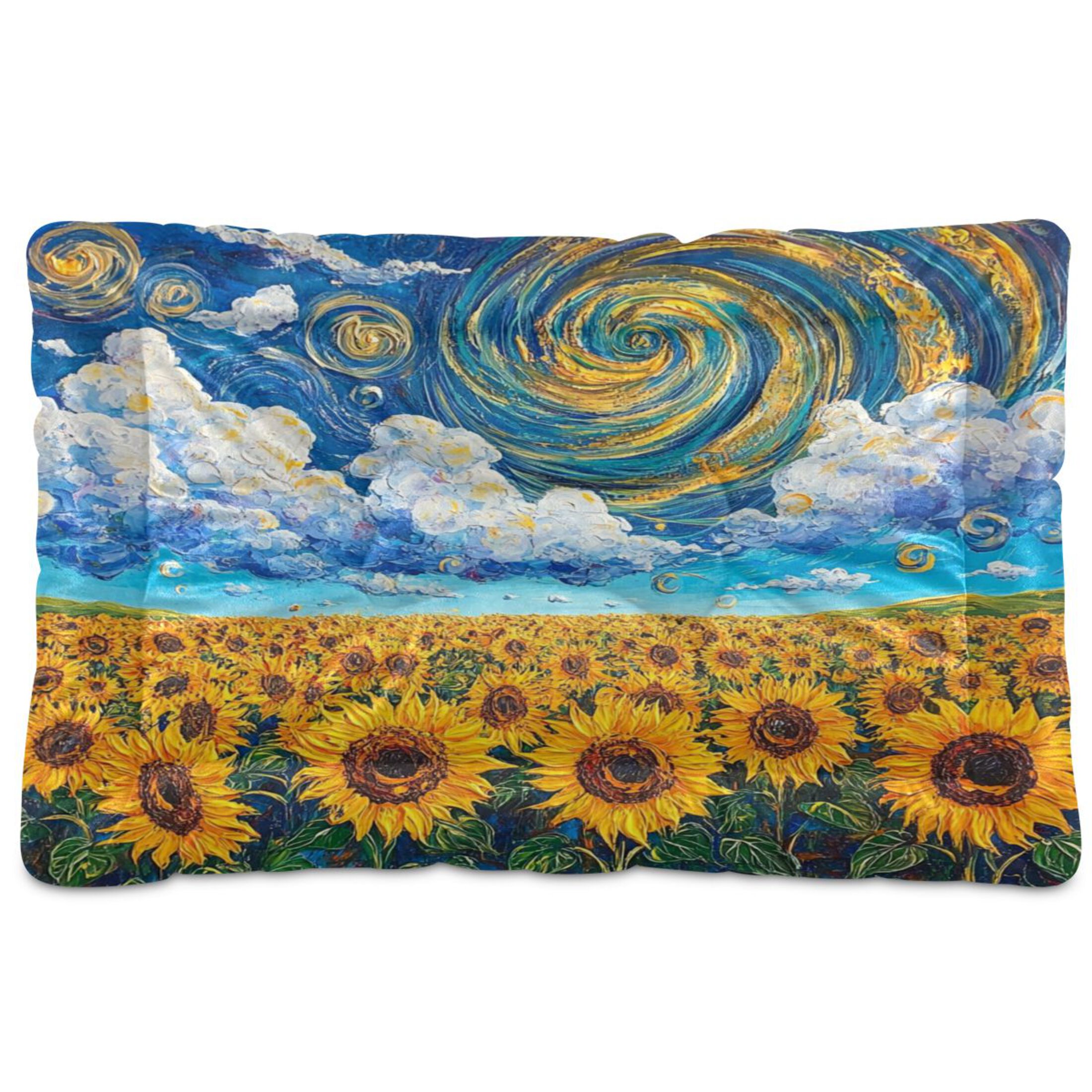 Qxltty Sunflower with Swirling Clouds Ped Pad Wear-resistant and Hard to Bite Through Sleeping Pad for Small Medium Large Dogs Winter Pet Bed 36×24in