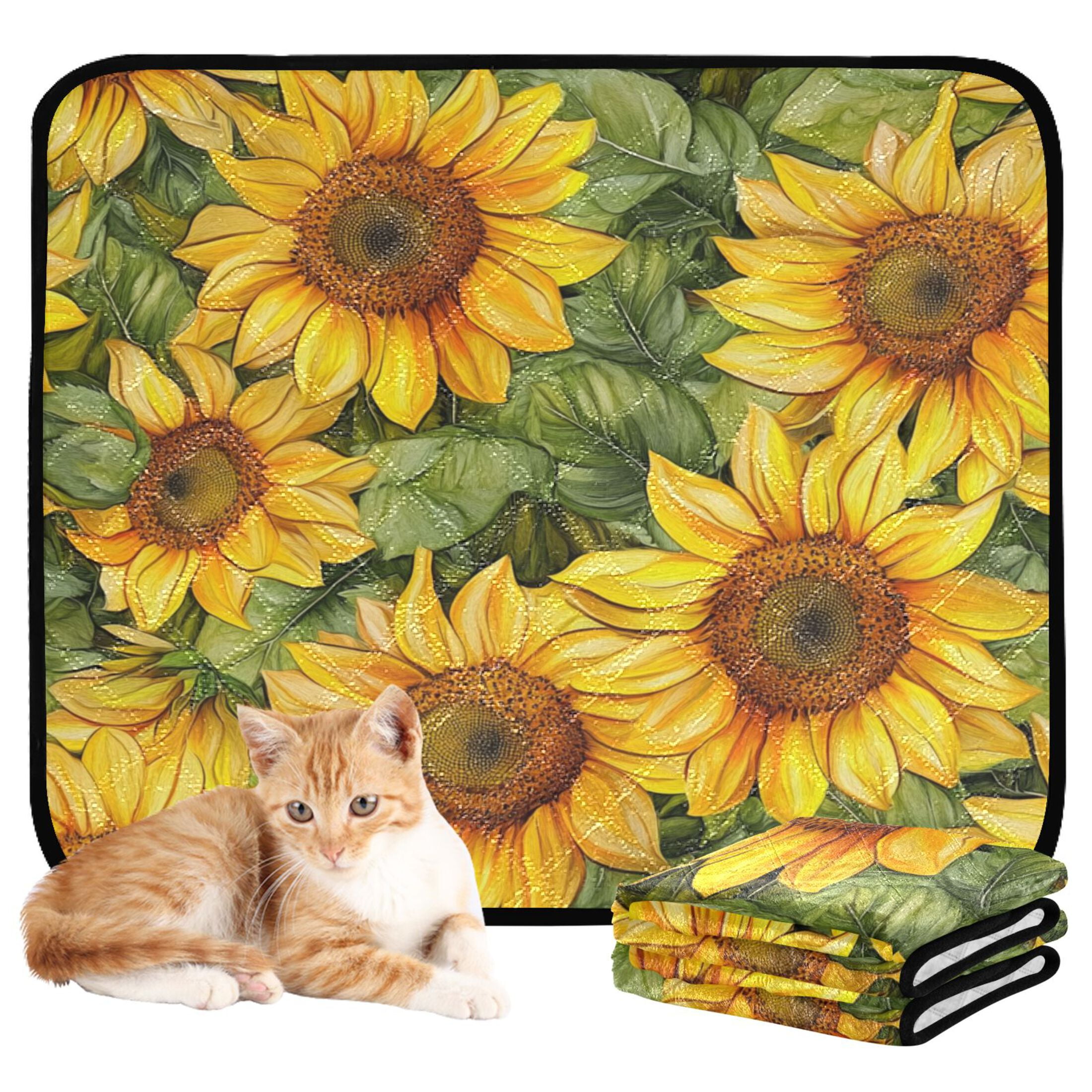 Qxltty Sunflowers Pattern Cat litter Pads Pet Set of 3 Diaper Mats Center Anti-leakage Layer Absorbent Soft and Comfortable