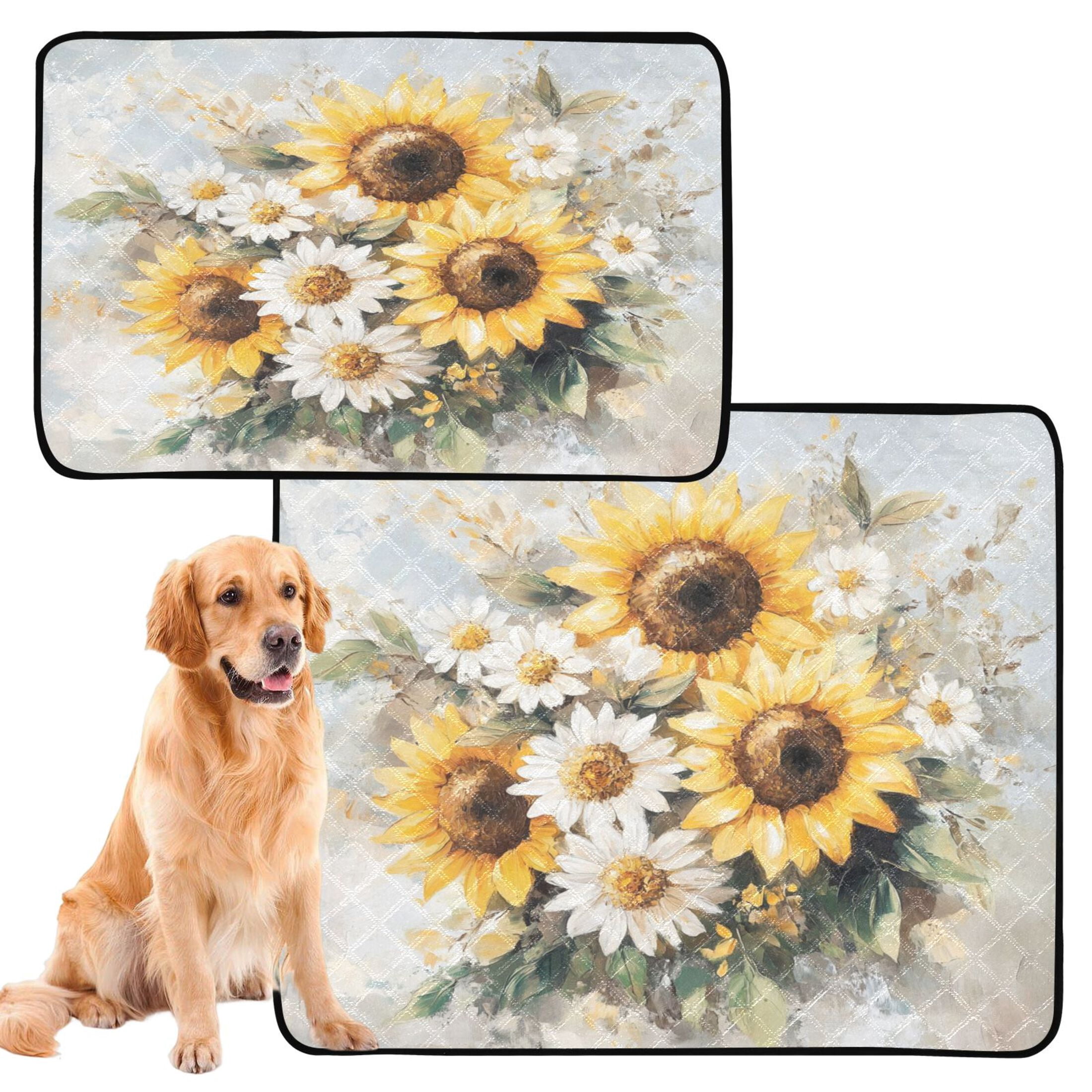 Qxltty Sunflowers and Daisies Cat litter Pads Pet Set of 2 Diaper Mats Center Anti-leakage Layer Absorbent Soft and Comfortable