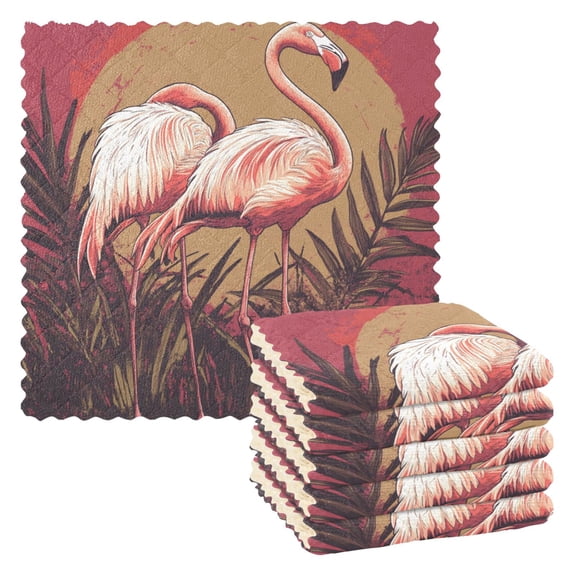Qxltty Sunset Flamingo Pattern Kitchen Towels Set of 6 Ultra Soft Absorbent Quick Drying Dish Cloths 11 x 11in