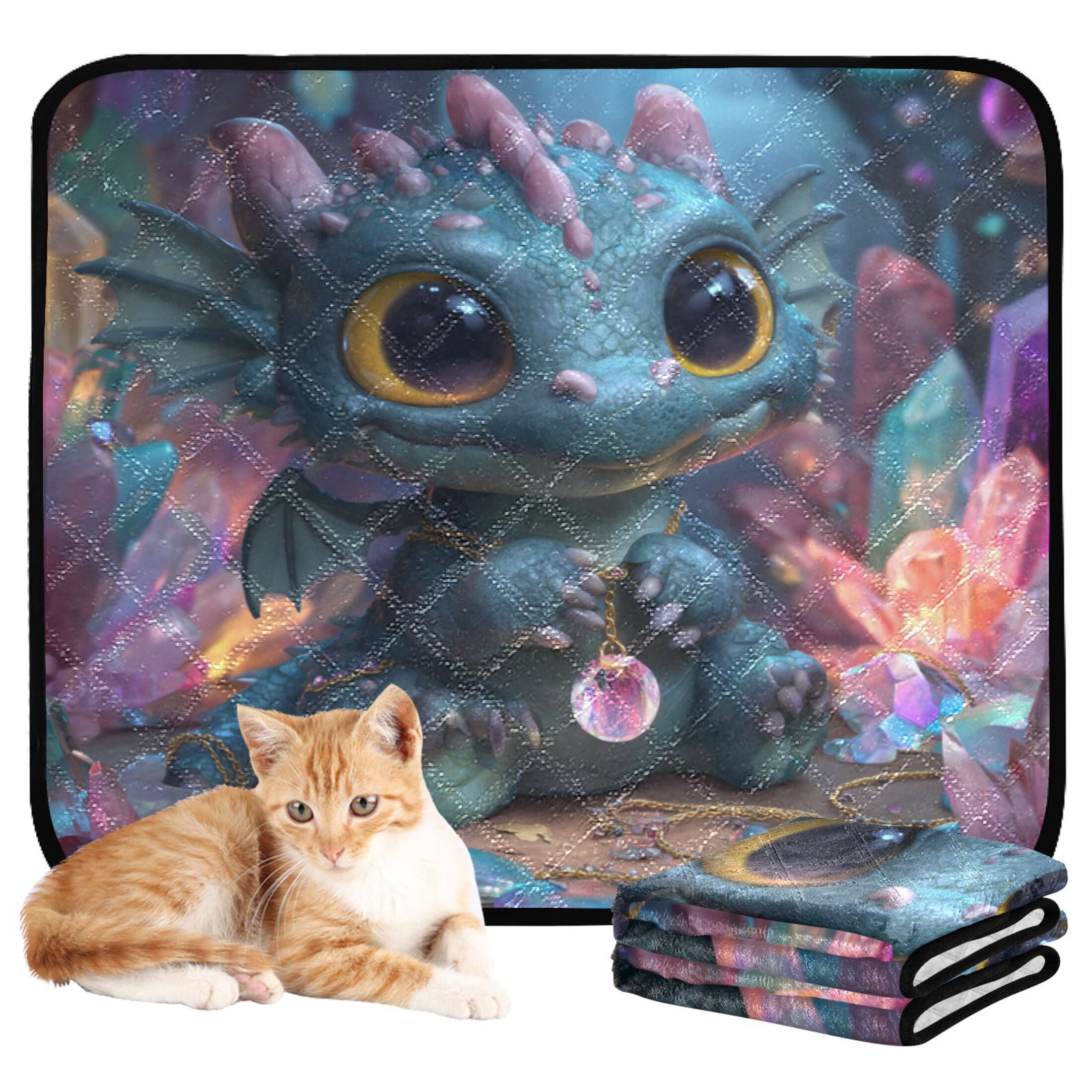Qxltty Super Cute Dragon Cat litter Pads Pet Set of 3 Diaper Mats Center Anti-leakage Layer Absorbent Soft and Comfortable