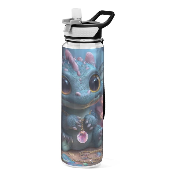 Qxltty Super Cute Dragon Water Bottle 32 oz with Straw BPA Free Reusable Fitness Sport Bottle Perfect for Travel School Outdoors and Gym
