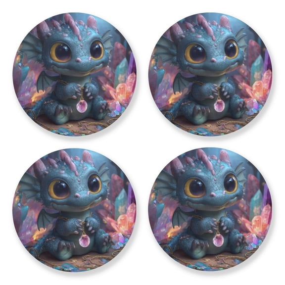 Qxltty Super Cute Dragon Wooden Coasters Set of 4 Fun and Practical Perfectly Non-Slip Warm Home Accent